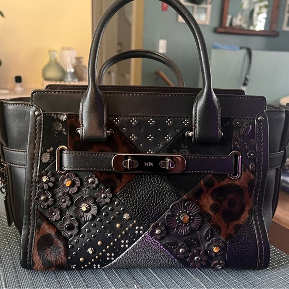 Coach Black and Brown Satchel with Textured Leather - Picture 4 of 9